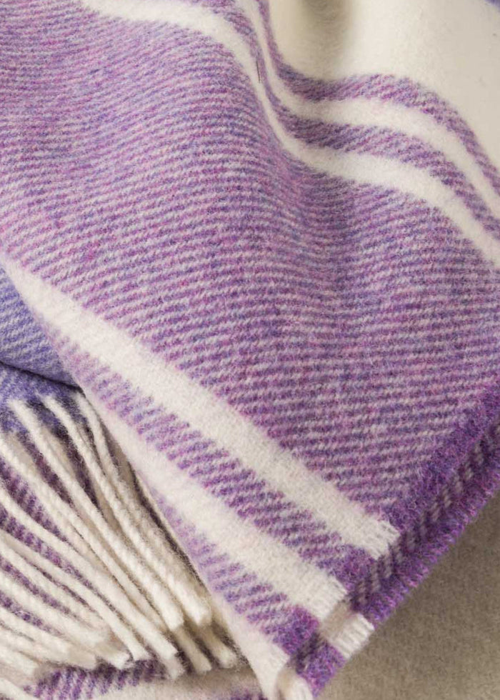 John Hanly Large Lambswool Blanket | Lilac Purple White Stripe