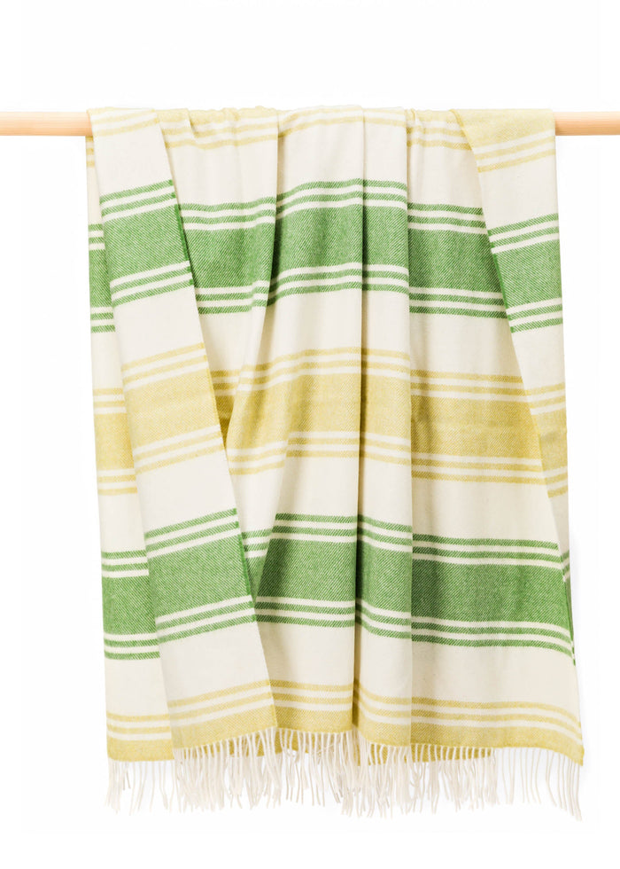 John Hanly Large Lambswool Blanket | Lime Green White Stripe