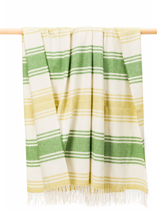 John Hanly Large Lambswool Blanket | Lime Green White Stripe