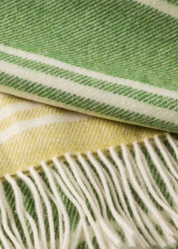 John Hanly Large Lambswool Blanket | Lime Green White Stripe