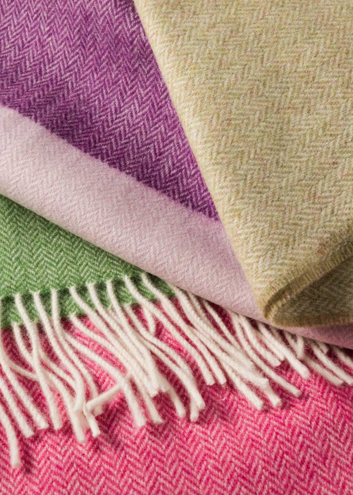 John Hanly Large Lambswool Blanket | Pink Green Purple Stripe