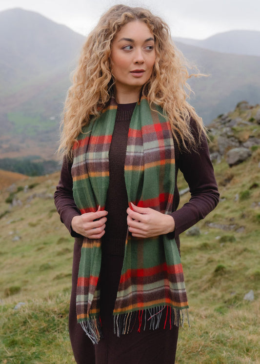 John Hanly Merino Scarf | Green Rust Orange