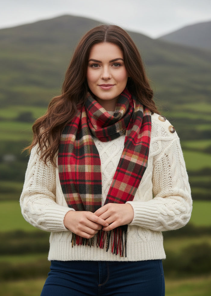 John Hanly Red Green Check Scarf