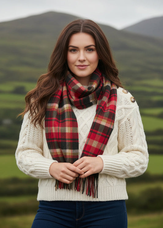 John Hanly Red Green Check Scarf