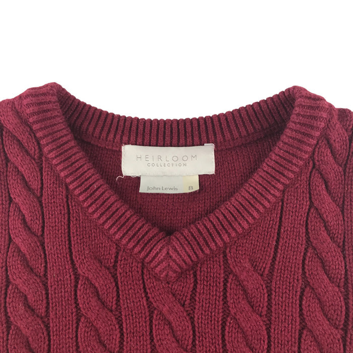 John Lewis 7-8 years burgundy cable knit v-neck vest jumper