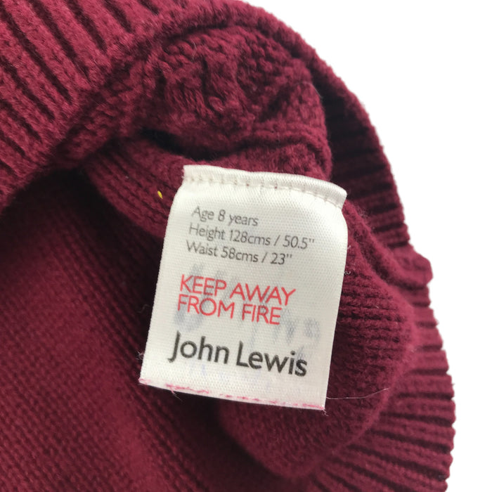 John Lewis 7-8 years burgundy cable knit v-neck vest jumper