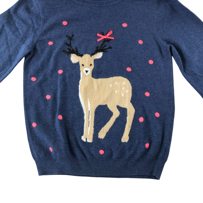 John Lewis festive jumper 11-12 years navy blue pink polka dot reindeer