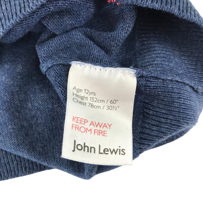 John Lewis festive jumper 11-12 years navy blue pink polka dot reindeer