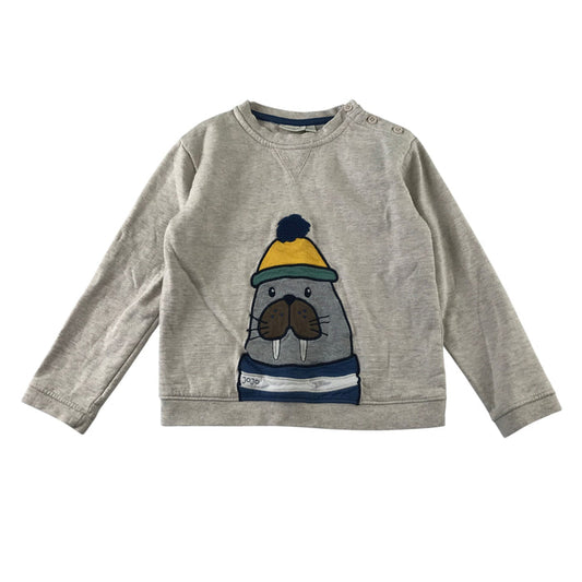 Jojo Maman Bebe 5-6 years grey sweater walrus cotton