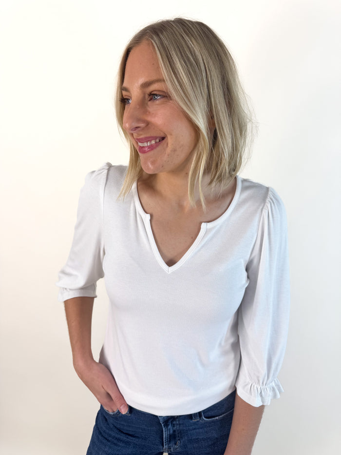 Kara Elbow Sleeve Cream Blouse