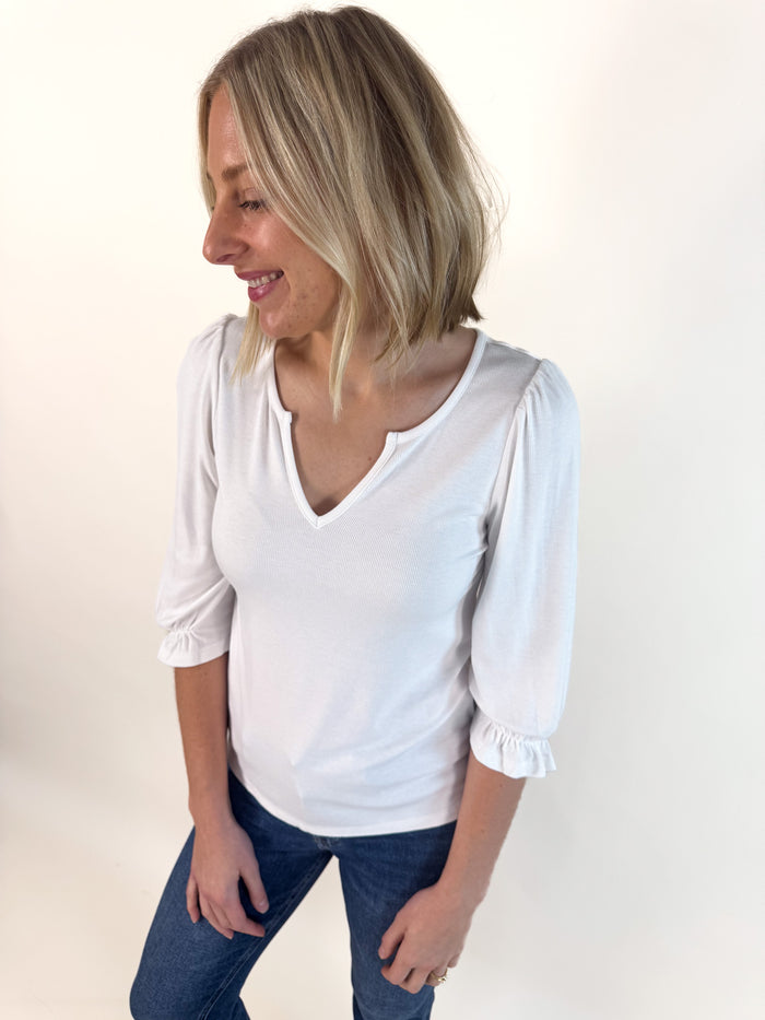 Kara Elbow Sleeve Cream Blouse