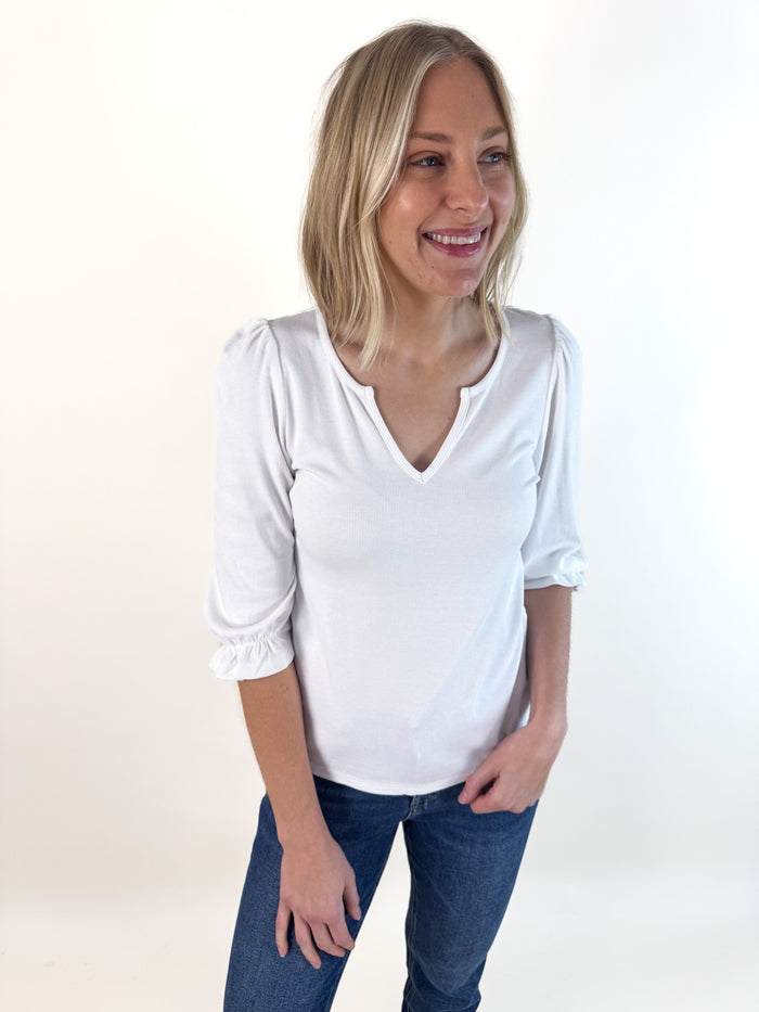Kara Elbow Sleeve Cream Blouse