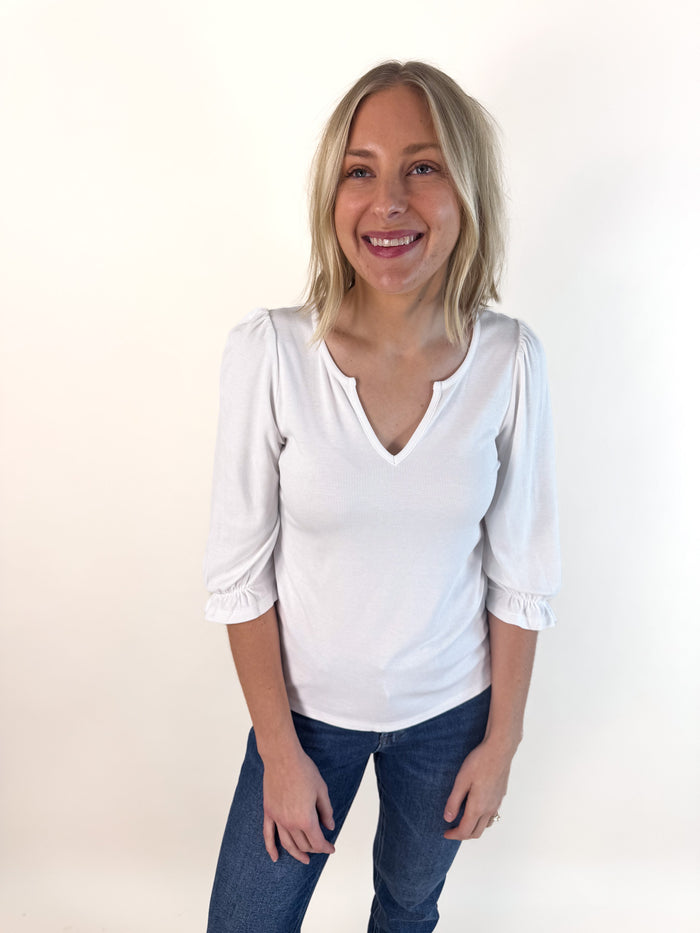 Kara Elbow Sleeve Cream Blouse