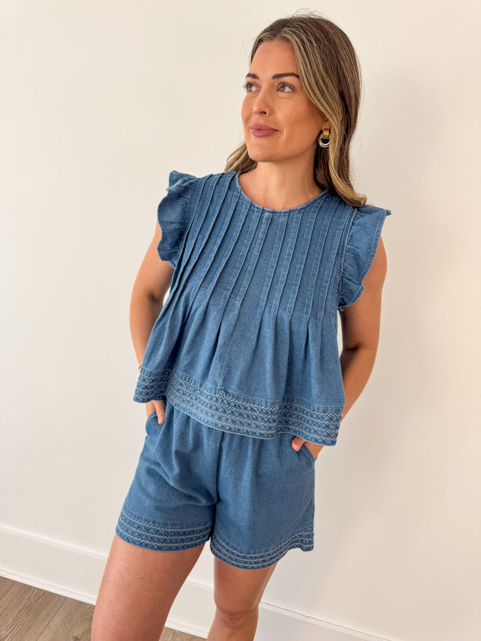 Kasey Denim Short Sleeve Top