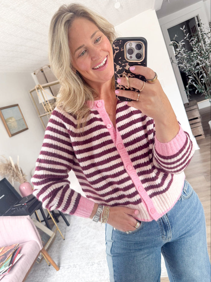 Wishlist Katie Pink Contrast Button Up Sweater – women's cardigan