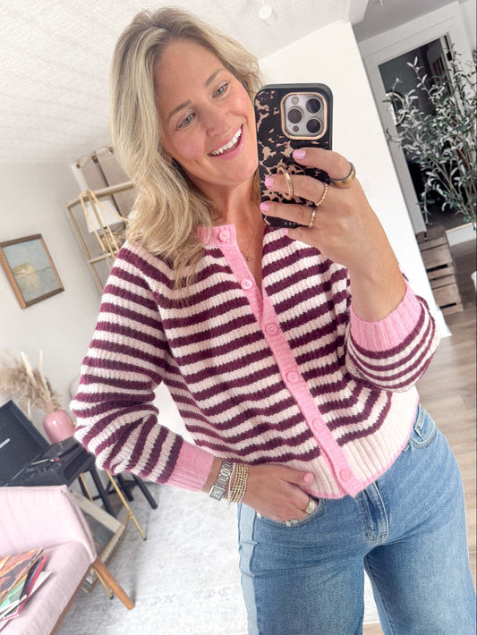 Wishlist Katie Pink Contrast Button Up Sweater – women's cardigan