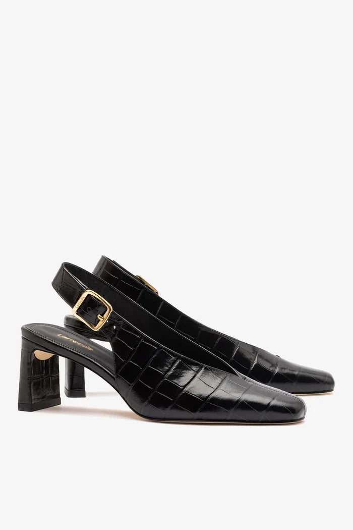 Katie Pump Black Crocodile-Embossed Patent Pump Larroudé