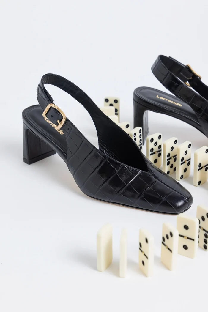 Katie Pump Black Crocodile-Embossed Patent Pump Larroudé