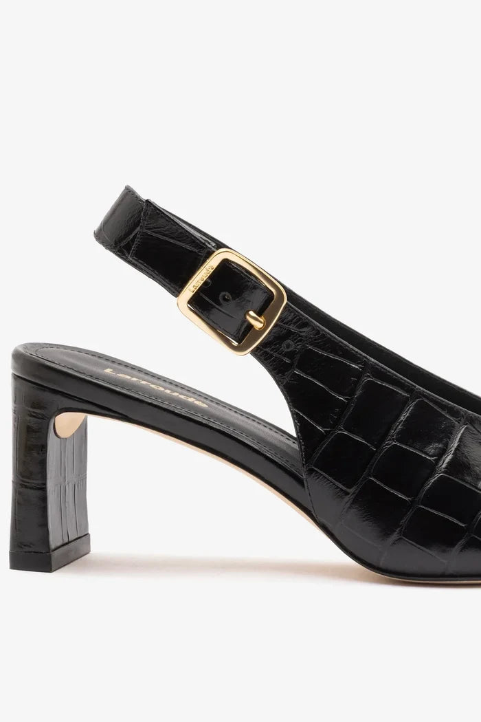 Katie Pump Black Crocodile-Embossed Patent Pump Larroudé