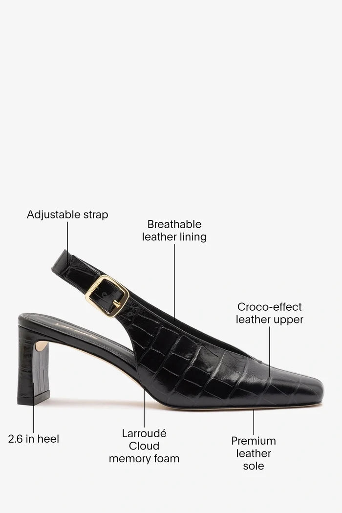 Katie Pump Black Crocodile-Embossed Patent Pump Larroudé