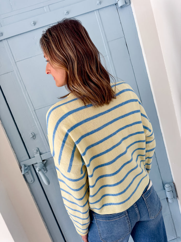 Kiarra Yellow Cardigan with Blue Stripe