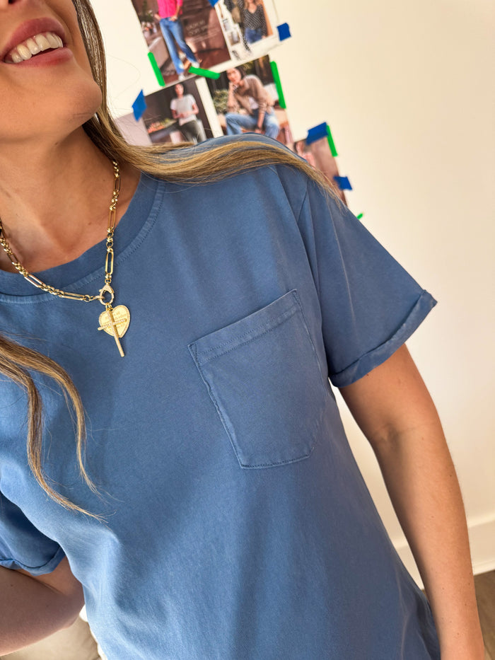 Thread & Supply Kick Back Denim Blue T-Shirt Dress – women's dress