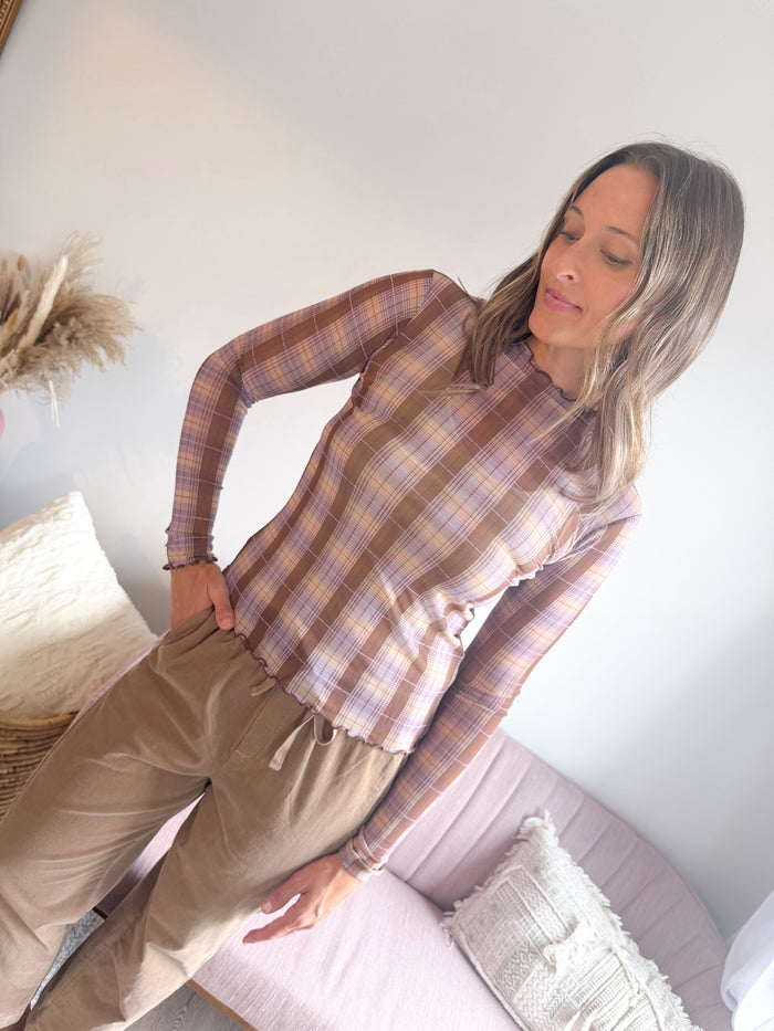 hem & thread Kimber Mesh Plaid Top – women's blouse
