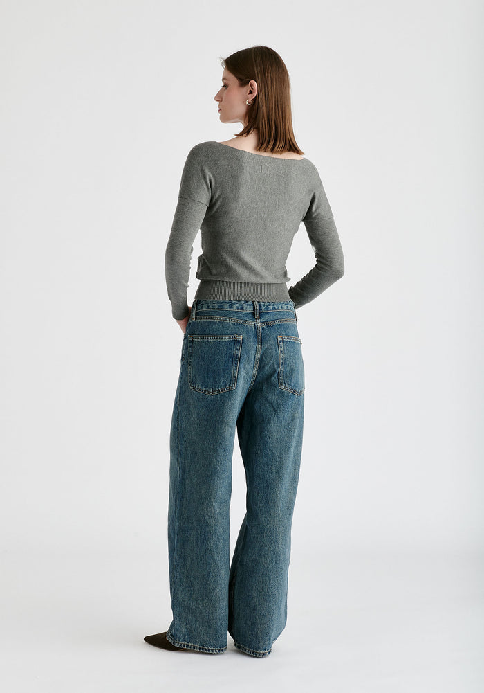 Knitted Wrap Top with Long Sleeves in Light Grey Back