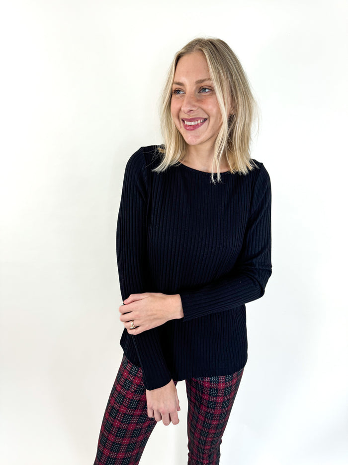 Kristin Black Boat Neck Long Sleeve