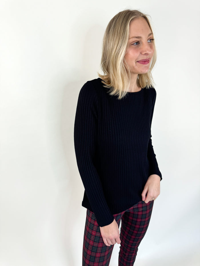 Kristin Black Boat Neck Long Sleeve