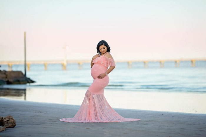 Lace Elegant Maternity Photography Dresses Spaghetti Strap Off The Shoulder