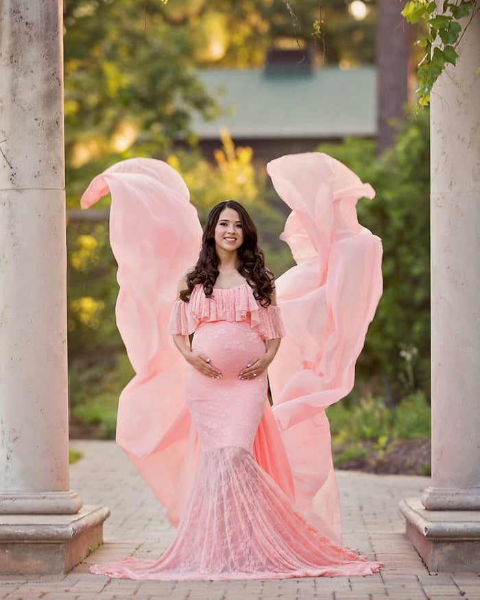 Lace Elegant Maternity Photography Dresses Spaghetti Strap Off The Shoulder
