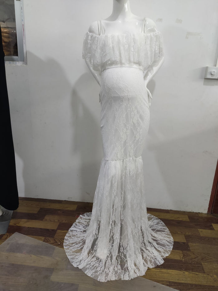 Lace Elegant Maternity Photography Dresses Spaghetti Strap Off The Shoulder