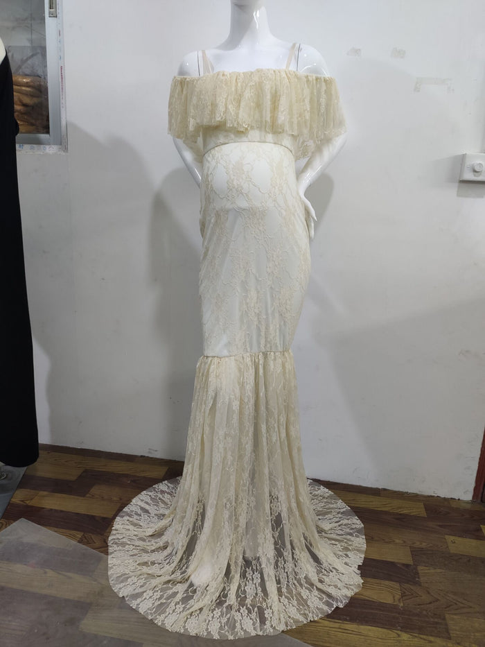 Lace Elegant Maternity Photography Dresses Spaghetti Strap Off The Shoulder