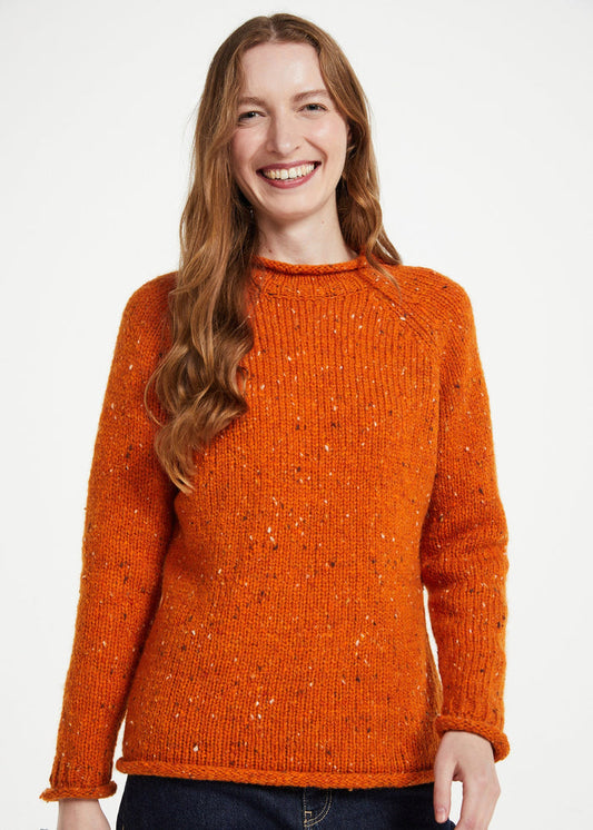 Ladies Donegal Roll Neck Sweater - Orange | 100% Wool Knitwear