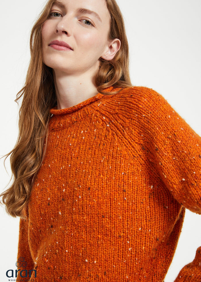 Ladies Donegal Roll Neck Sweater - Orange | 100% Wool Knitwear