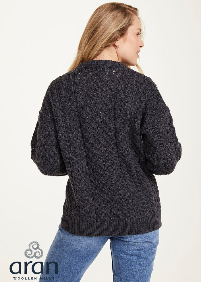 Ladies Merino Wool Aran Cardigan | Charcoal