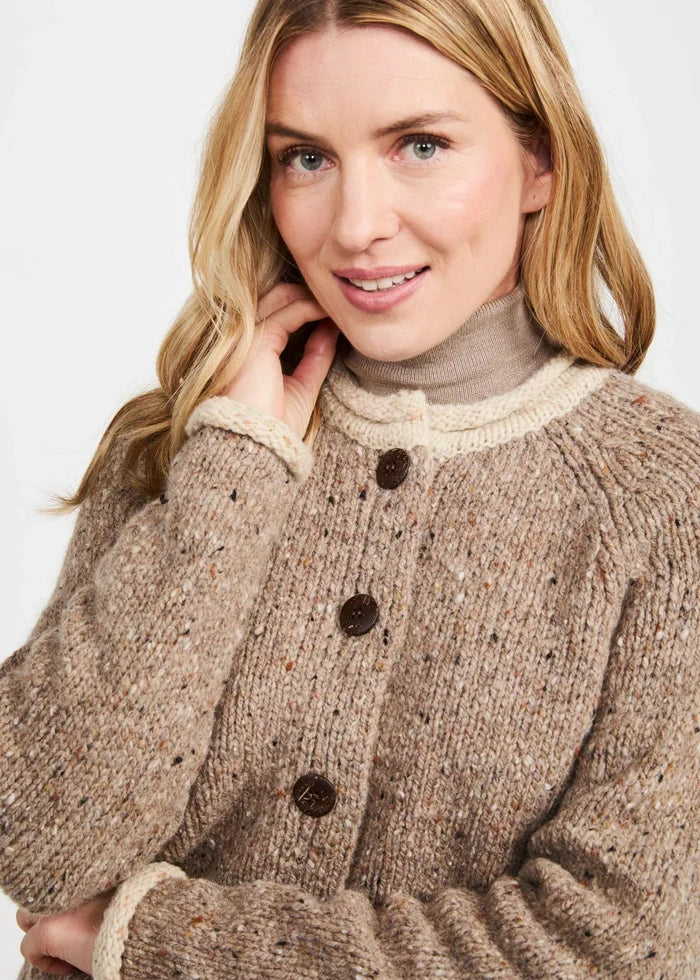 Ladies Raglan Donegal Tweed Cardigan - Oat