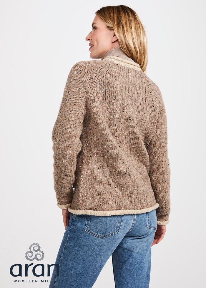 Ladies Raglan Donegal Tweed Cardigan - Oat