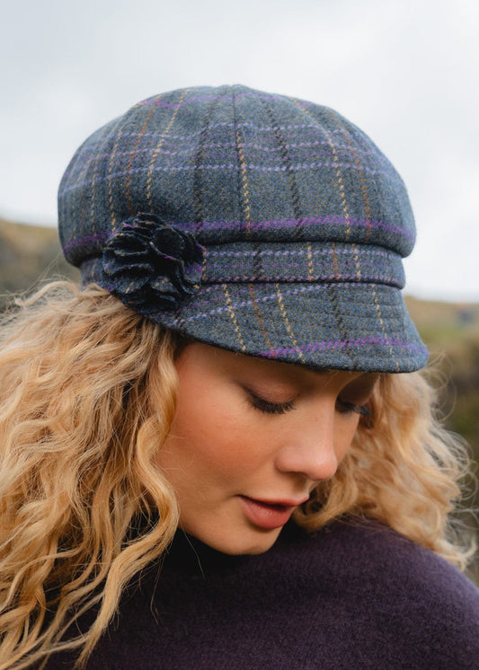 Ladies Tweed Rosette Hat | Purple Overchecks