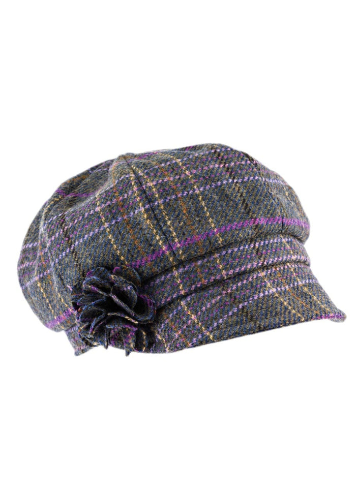 Ladies Tweed Rosette Hat | Purple Overchecks