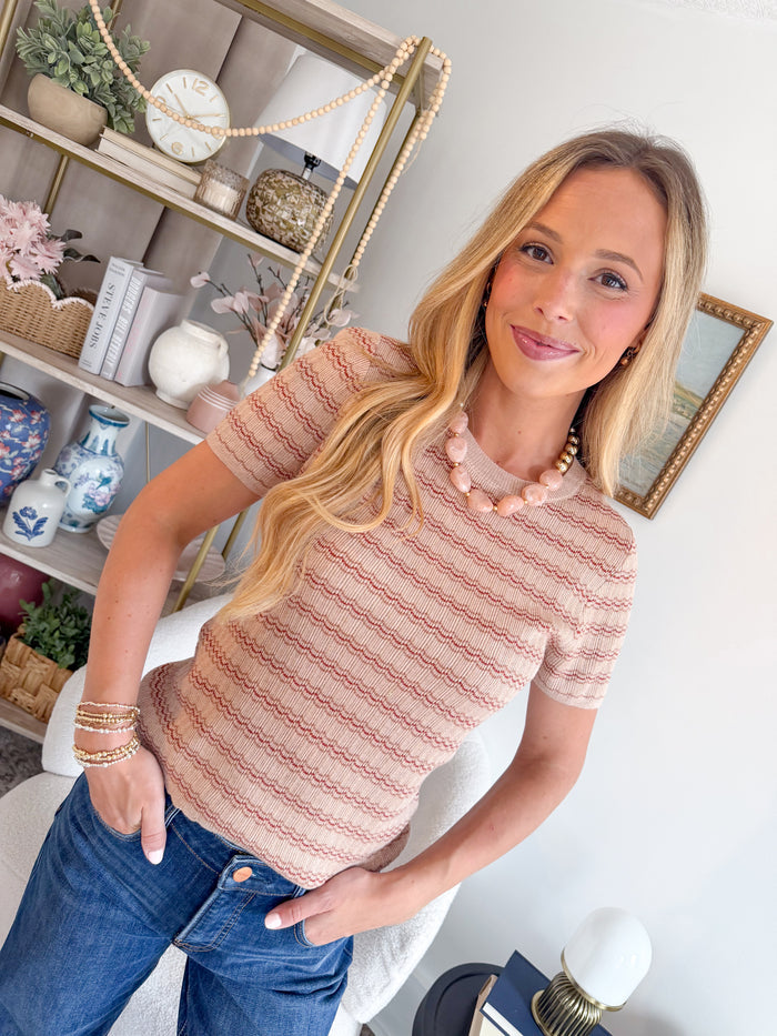 Be Cool Lainey Stripe Short Sleeve Sweater – women's sweater
