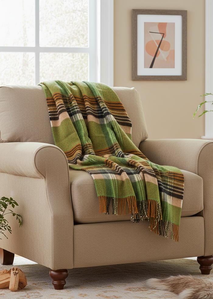 Large Irish Picnic Blanket | Green Orange Charcoal