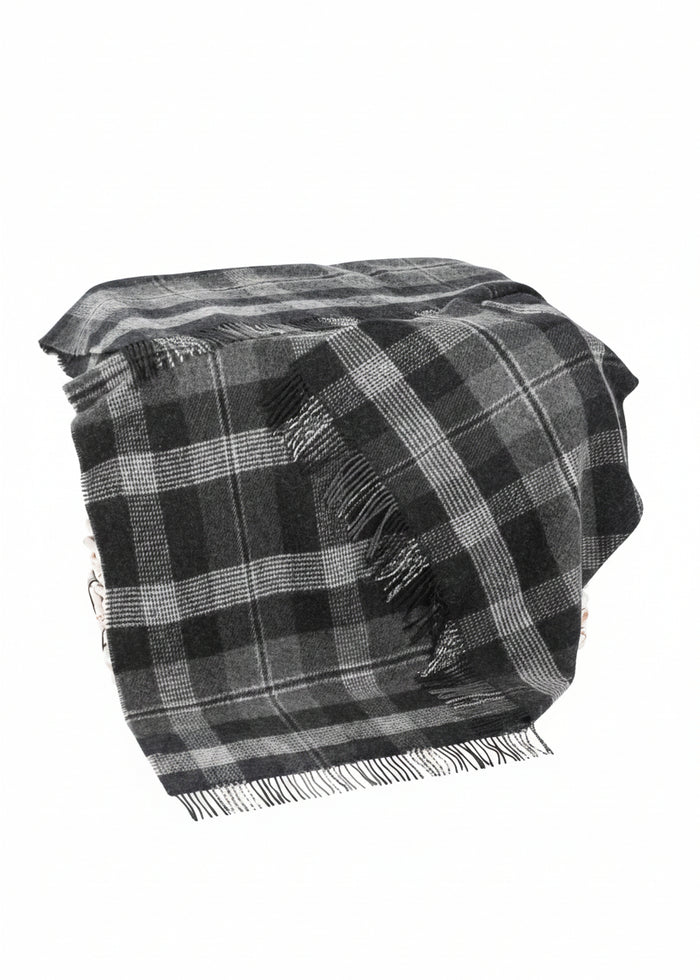Large Irish Picnic Blanket Grey Graphite Plaid