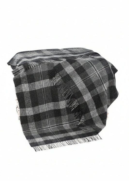 Large Irish Picnic Blanket Grey Graphite Plaid