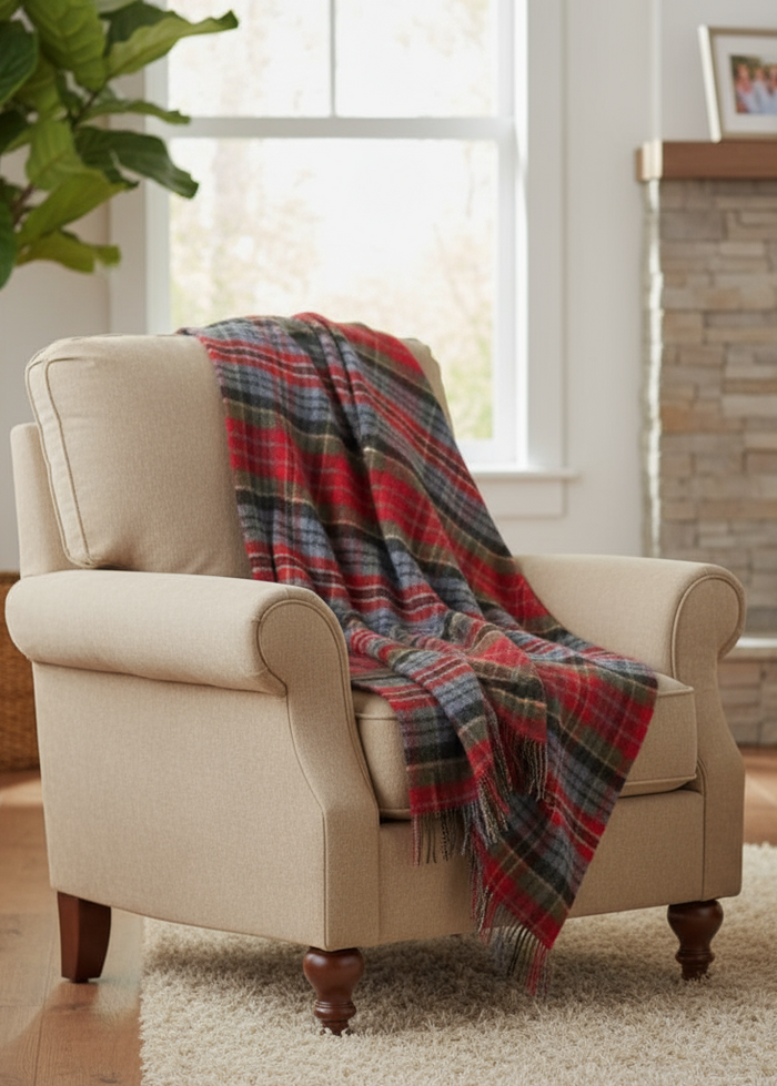 Large Irish Picnic Scarlet Denim Plaid Blanket