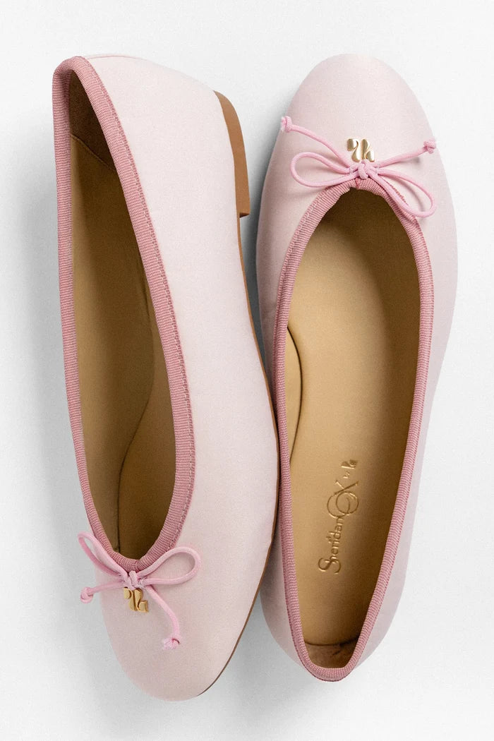 Larroudé by Sheridan Cox: Pavlova Ballet Flat Strawberry Cream Satin Flat Larroudé x Sheridan