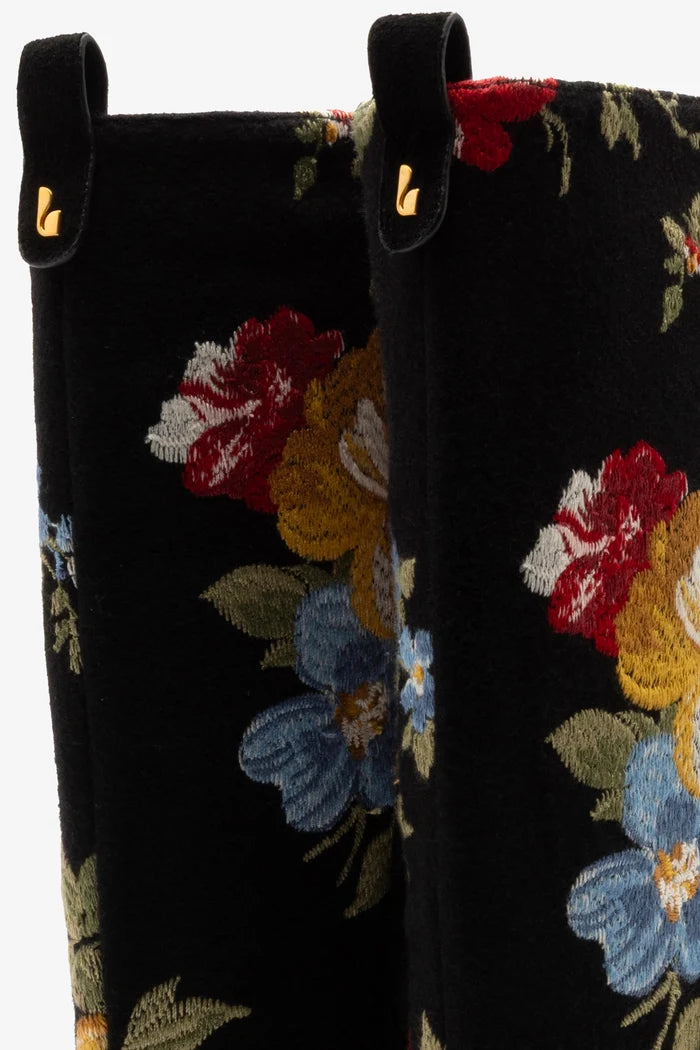 Larroudé x Markarian Florencia Boot In Floral Embroidery Black Fabric Boot Larroudé x Markarian