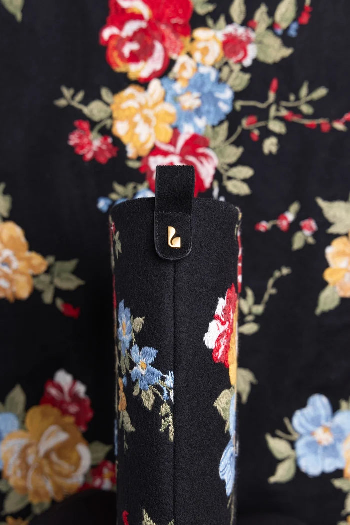 Larroudé x Markarian Florencia Boot In Floral Embroidery Black Fabric Boot Larroudé x Markarian