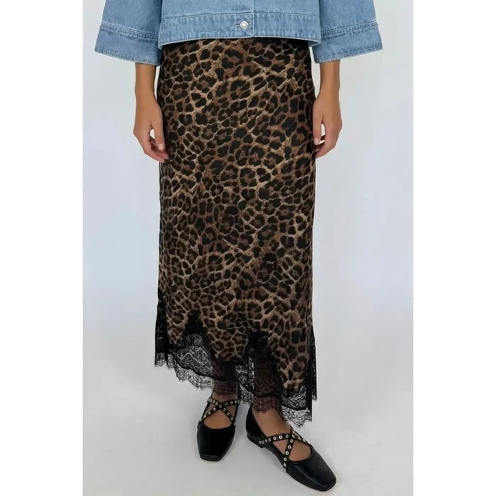 Twentifourth Leopard Maxi Skirt W/Lace Trim – women's skirt